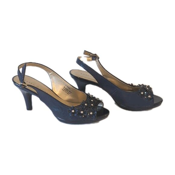 Karen Scott Navy Blue Women's Embellished Heels Size 8M Open Toe - Picture 6 of 11